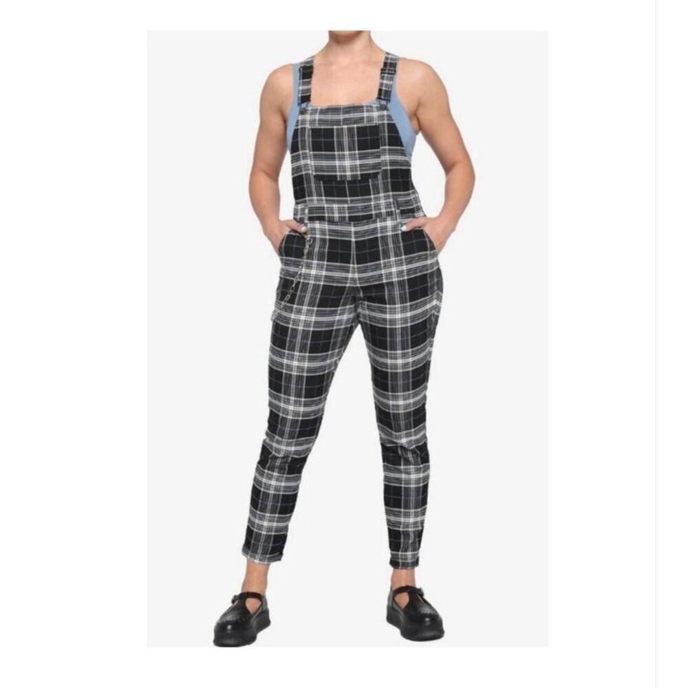 Hot Topic Plaid Overalls Size Medium Black White Academia Grunge Punk Goth